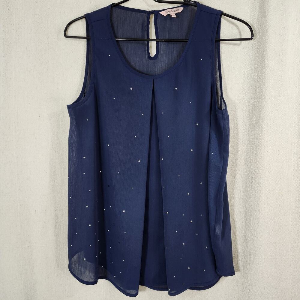 Juicy Couture Navy Blue Sleeveless Semi-Sheer Blouse W/ Back Keyhole Womens Med